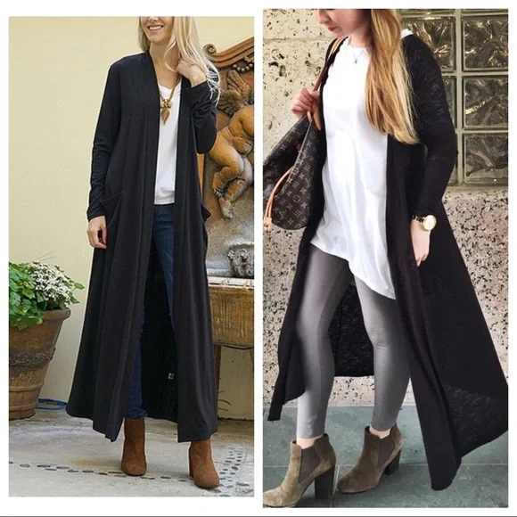 XL Essential Sarah Black Duster Sweater w Pockets - Picture 1 of 15